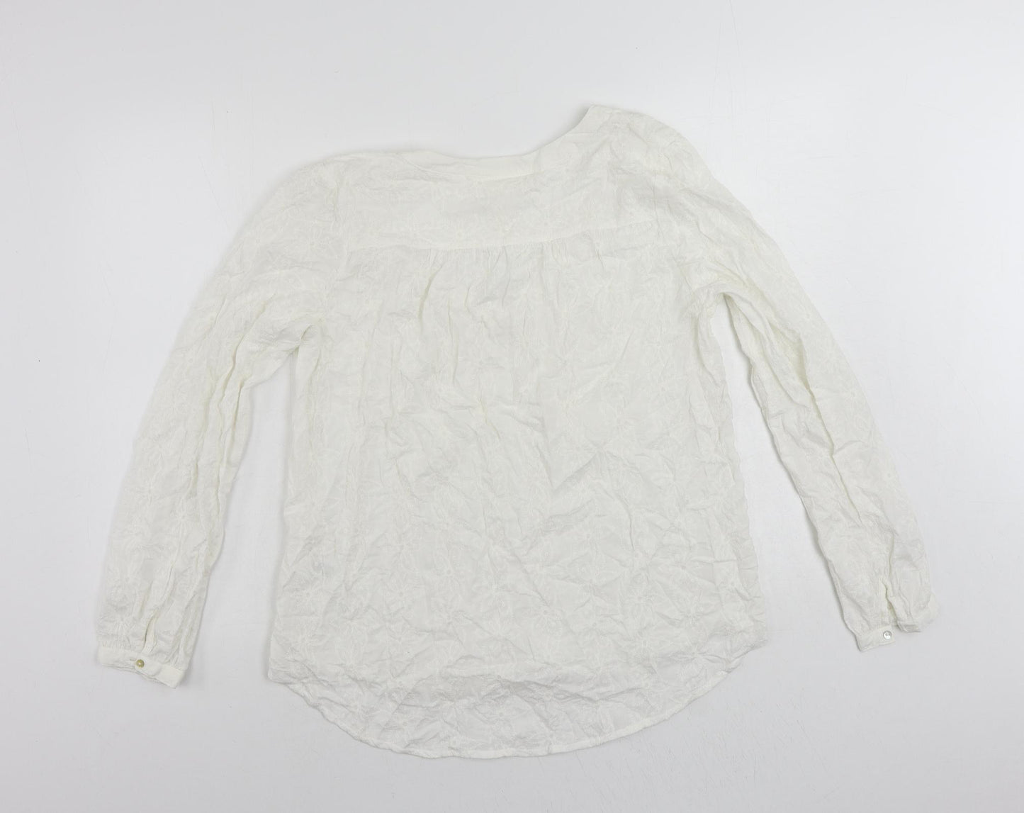 H&M Womens White Viscose Basic Blouse Size 10 V-Neck - Embroidered
