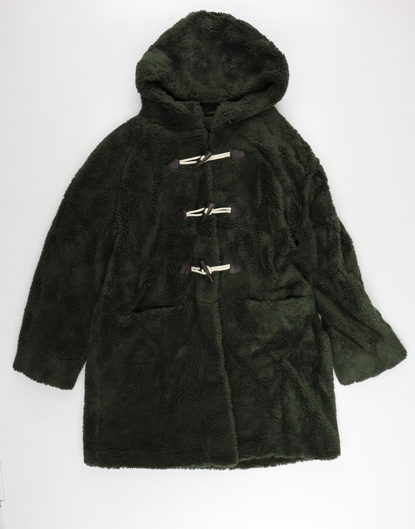 Marks and Spencer Womens Green Pea Coat Coat Size 14 Zip - Hooded Duffle Coat