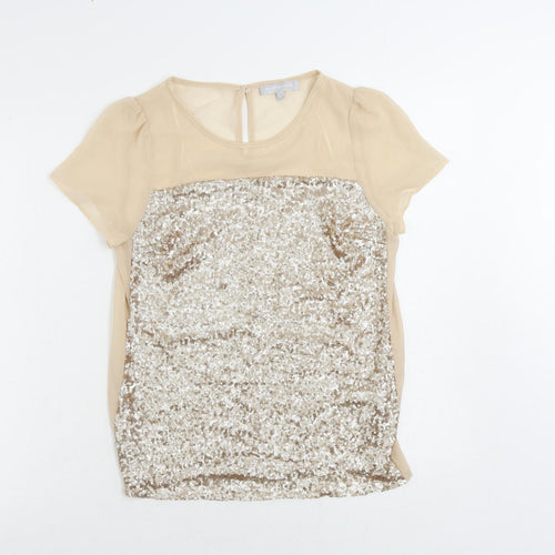 Red Herring Womens Beige Polyester Basic Blouse Size 8 Round Neck - Sequin