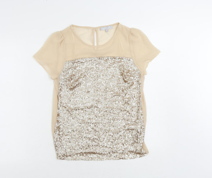 Red Herring Womens Beige Polyester Basic Blouse Size 8 Round Neck - Sequin