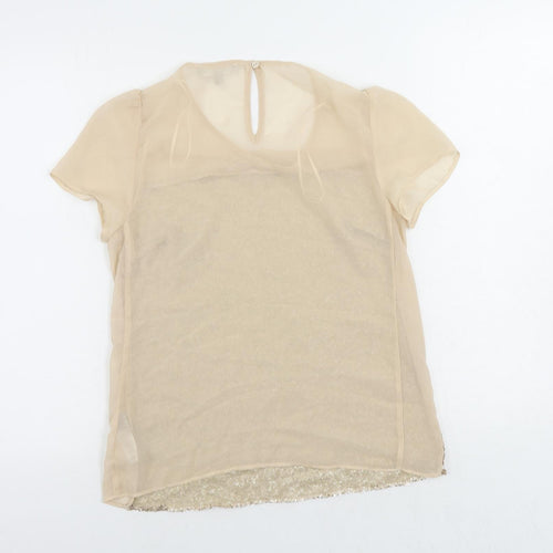 Red Herring Womens Beige Polyester Basic Blouse Size 8 Round Neck - Sequin