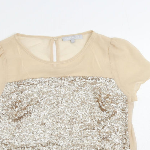 Red Herring Womens Beige Polyester Basic Blouse Size 8 Round Neck - Sequin