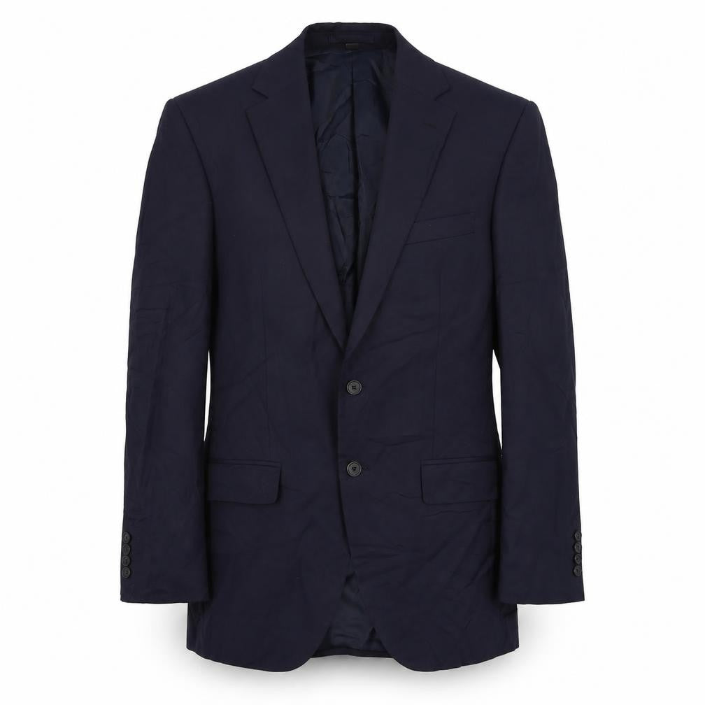 Front view of Marks & Spencer men’s blue polyester jacket suit jacket, size 40, regular