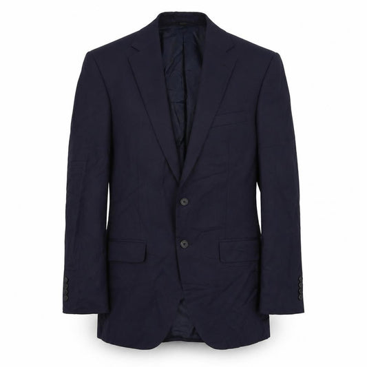 Front view of Marks & Spencer men’s blue polyester jacket suit jacket, size 40, regular
