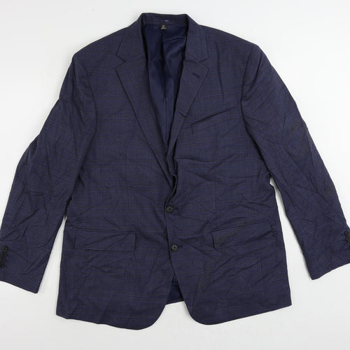 Marks and Spencer Mens Blue Plaid Viscose Jacket Suit Jacket Size 44 Regular