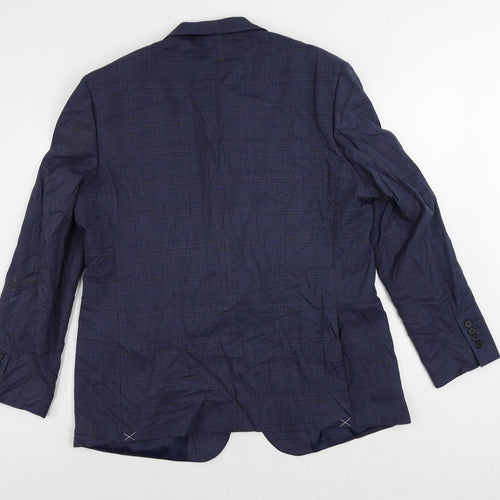 Marks and Spencer Mens Blue Plaid Viscose Jacket Suit Jacket Size 44 Regular