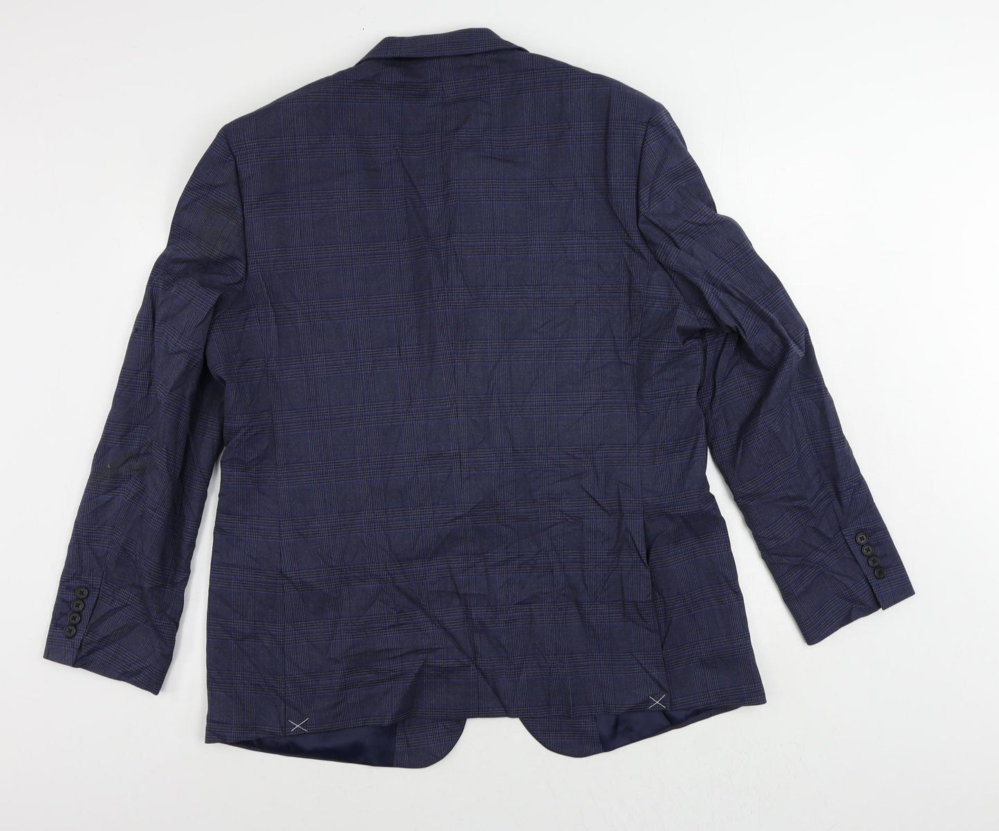 Marks and Spencer Mens Blue Plaid Viscose Jacket Suit Jacket Size 44 Regular