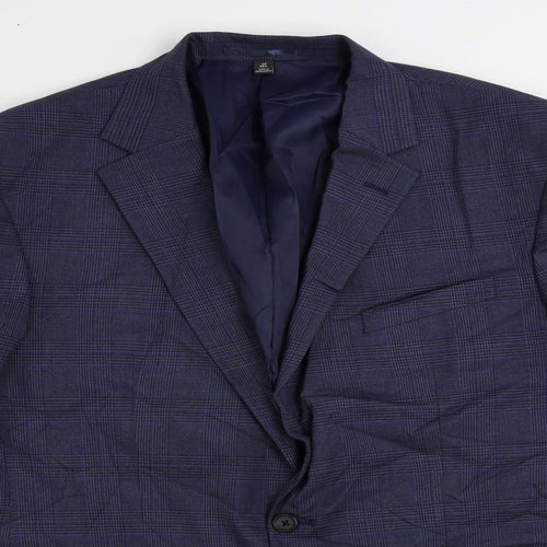 Marks and Spencer Mens Blue Plaid Viscose Jacket Suit Jacket Size 44 Regular