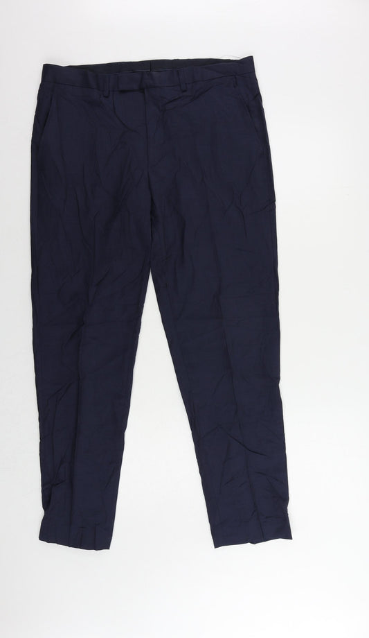 Autograph Mens Blue Wool Dress Pants Trousers Size 34 in L31 in Regular Zip