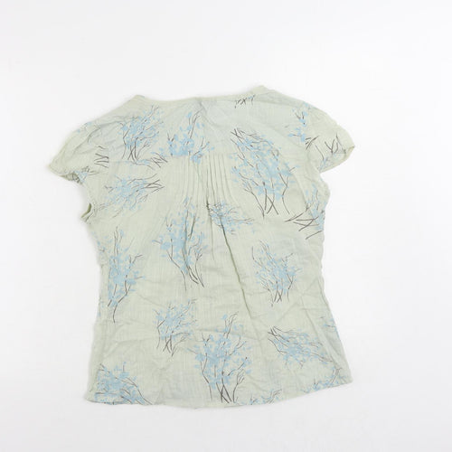 Monsoon Womens Green Floral Cotton Basic Button-Up Size 10 V-Neck