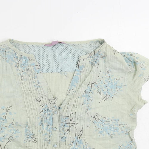 Monsoon Womens Green Floral Cotton Basic Button-Up Size 10 V-Neck
