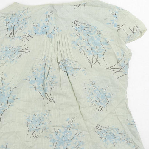 Monsoon Womens Green Floral Cotton Basic Button-Up Size 10 V-Neck