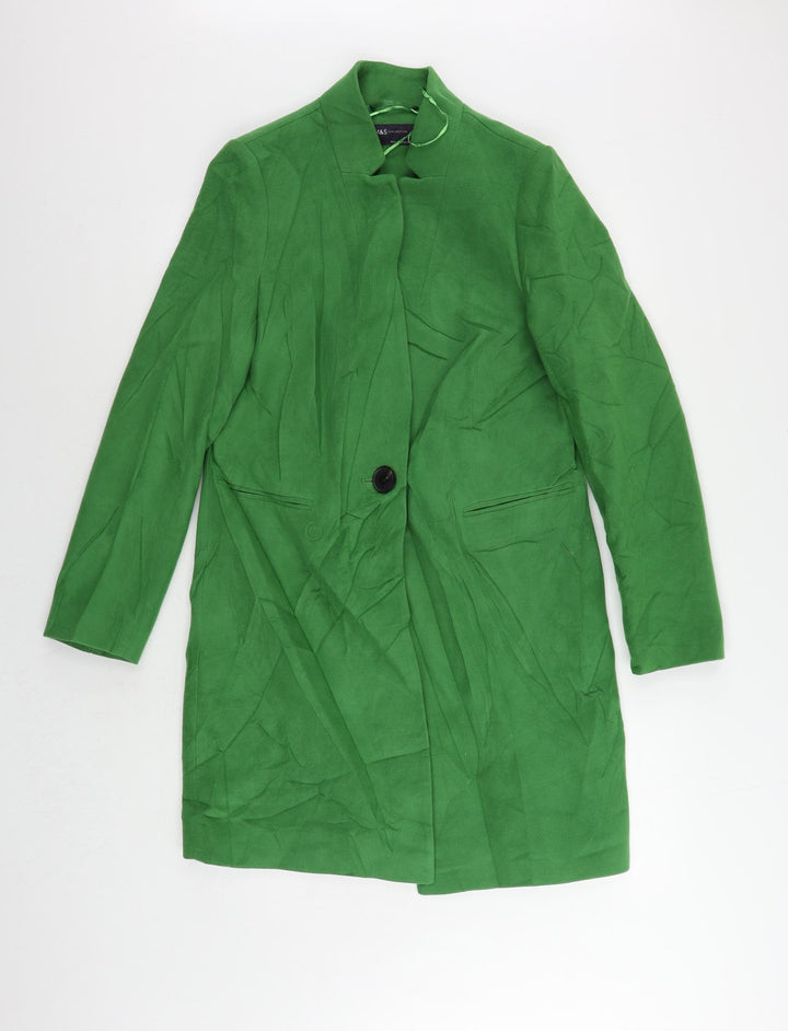 Marks and Spencer Womens Green Overcoat Coat Size 10 Button