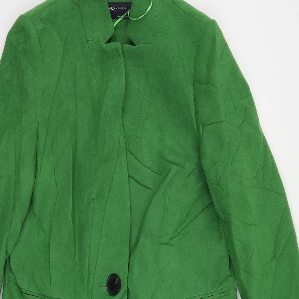 Marks and Spencer Womens Green Overcoat Coat Size 10 Button