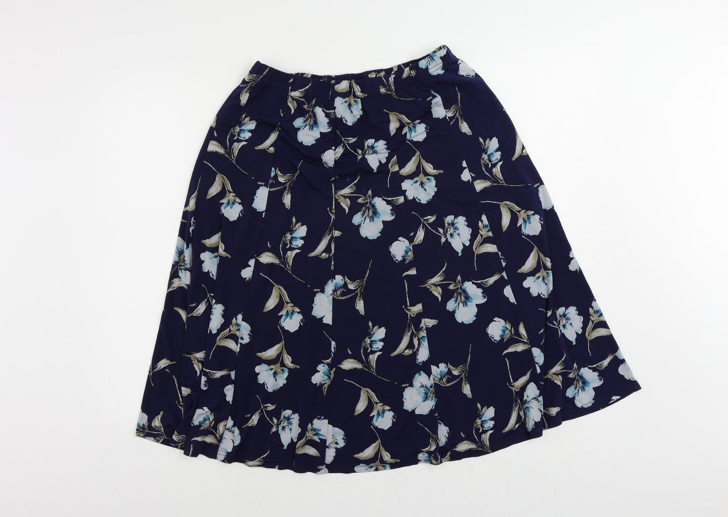 Anne Smith Womens Blue Floral Polyester Flare Skirt Size 14 - Elastic Waist