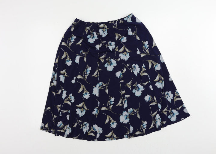 Anne Smith Womens Blue Floral Polyester Flare Skirt Size 14 - Elastic Waist