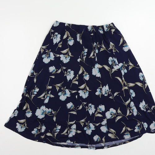 Anne Smith Womens Blue Floral Polyester Flare Skirt Size 14 - Elastic Waist