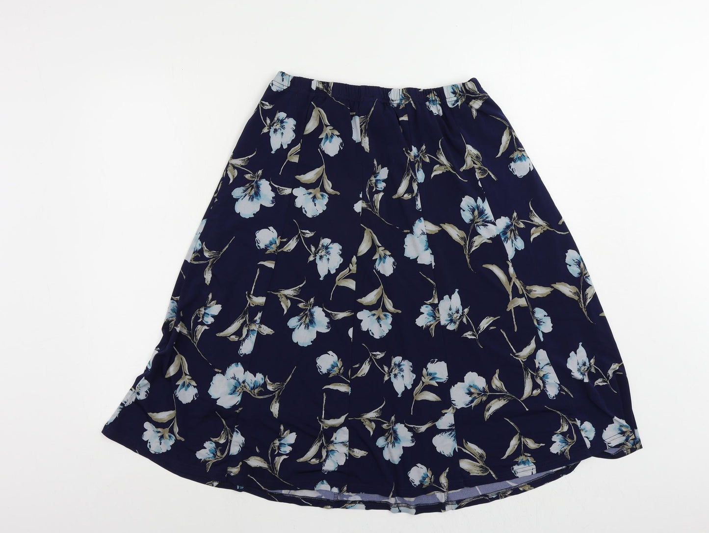 Anne Smith Womens Blue Floral Polyester Flare Skirt Size 14 - Elastic Waist