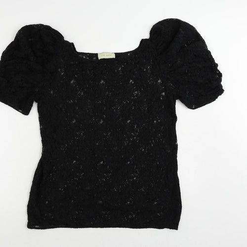 River Island Womens Black Polyester Basic Blouse Size L Boat Neck - Sheer