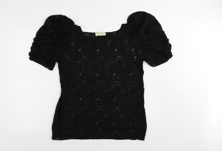 River Island Womens Black Polyester Basic Blouse Size L Boat Neck - Sheer