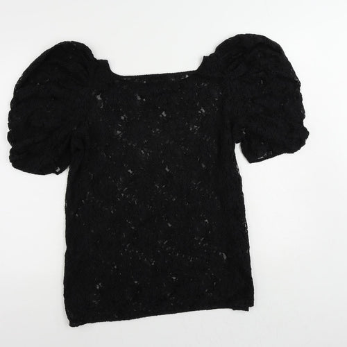 River Island Womens Black Polyester Basic Blouse Size L Boat Neck - Sheer