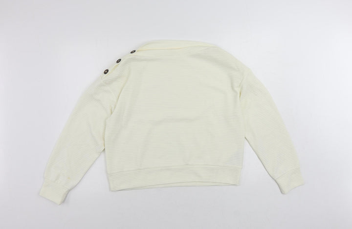 H&M Womens Ivory Polyester Basic Blouse Size S Boat Neck