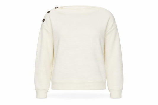 Front view of H&M women’s ivory polyester basic blouse, size S, boat neck