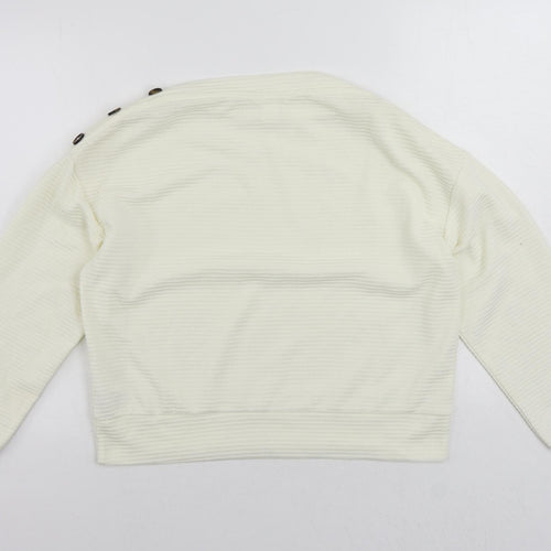 H&M Womens Ivory Polyester Basic Blouse Size S Boat Neck