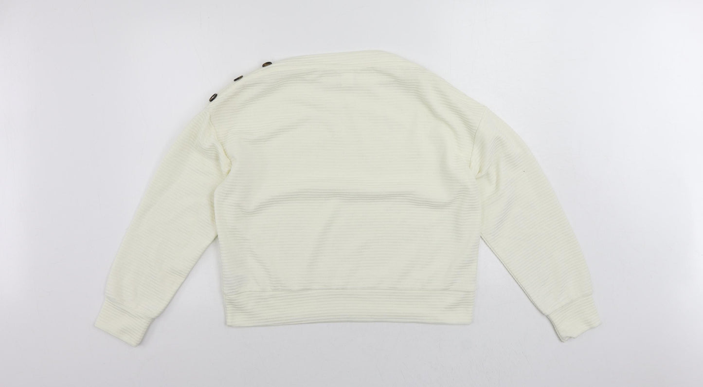 H&M Womens Ivory Polyester Basic Blouse Size S Boat Neck