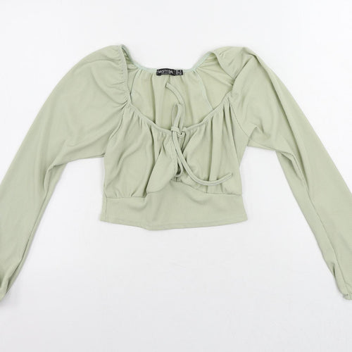 Nasty Gal Womens Green Polyester Cropped Blouse Size 8 Scoop Neck - Ribbed