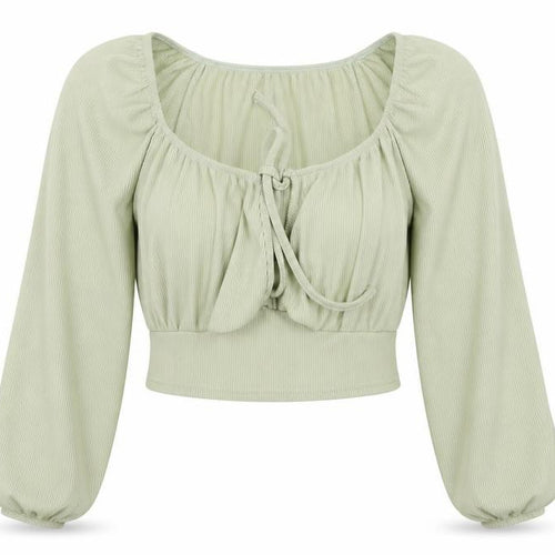 Nasty Gal Womens Green Polyester Cropped Blouse Size 8 Scoop Neck - Ribbed