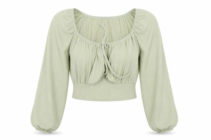 Nasty Gal Womens Green Polyester Cropped Blouse Size 8 Scoop Neck - Ribbed