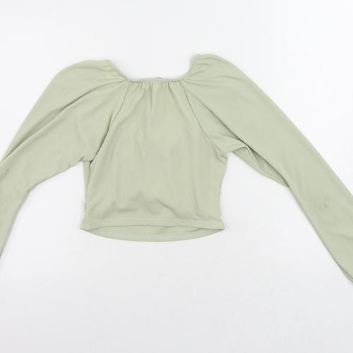 Nasty Gal Womens Green Polyester Cropped Blouse Size 8 Scoop Neck - Ribbed