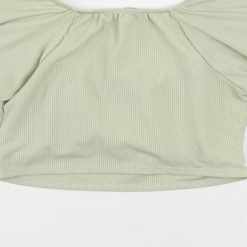Nasty Gal Womens Green Polyester Cropped Blouse Size 8 Scoop Neck - Ribbed