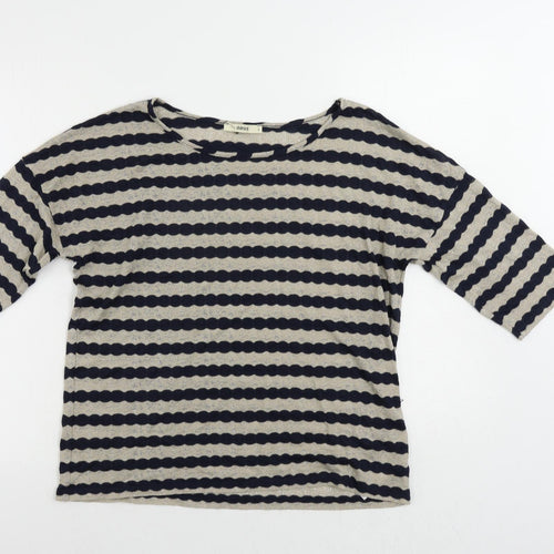 Oasis Womens Blue Striped Polyester Basic T-Shirt Size S Boat Neck