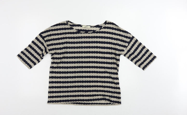 Oasis Womens Blue Striped Polyester Basic T-Shirt Size S Boat Neck
