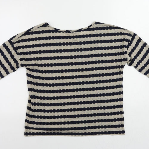 Oasis Womens Blue Striped Polyester Basic T-Shirt Size S Boat Neck