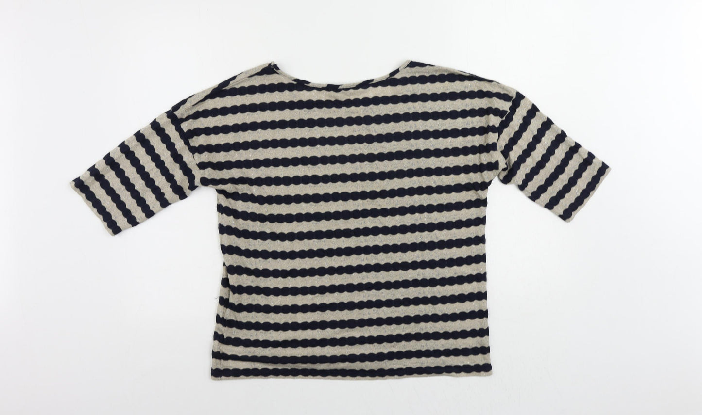 Oasis Womens Blue Striped Polyester Basic T-Shirt Size S Boat Neck