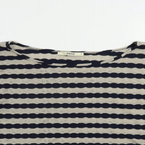 Oasis Womens Blue Striped Polyester Basic T-Shirt Size S Boat Neck