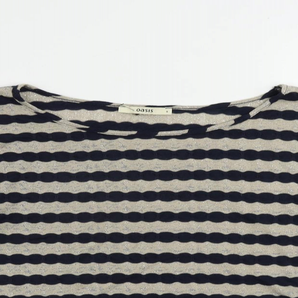 Oasis Womens Blue Striped Polyester Basic T-Shirt Size S Boat Neck