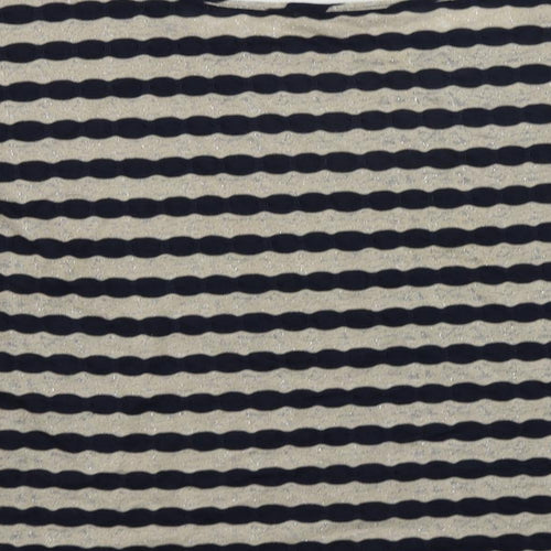 Oasis Womens Blue Striped Polyester Basic T-Shirt Size S Boat Neck