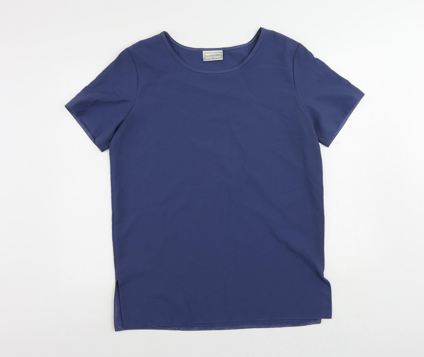 Password Womens Blue Polyester Basic Blouse Size 14 Round Neck