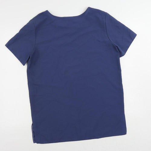 Password Womens Blue Polyester Basic Blouse Size 14 Round Neck