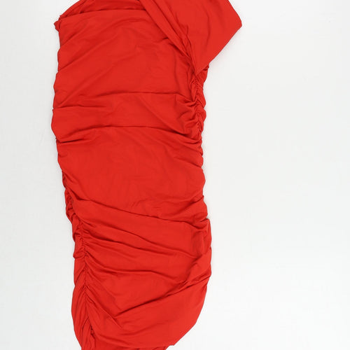 Zara Womens Red Polyester Bodycon Size M Square Neck Pullover - Ruched