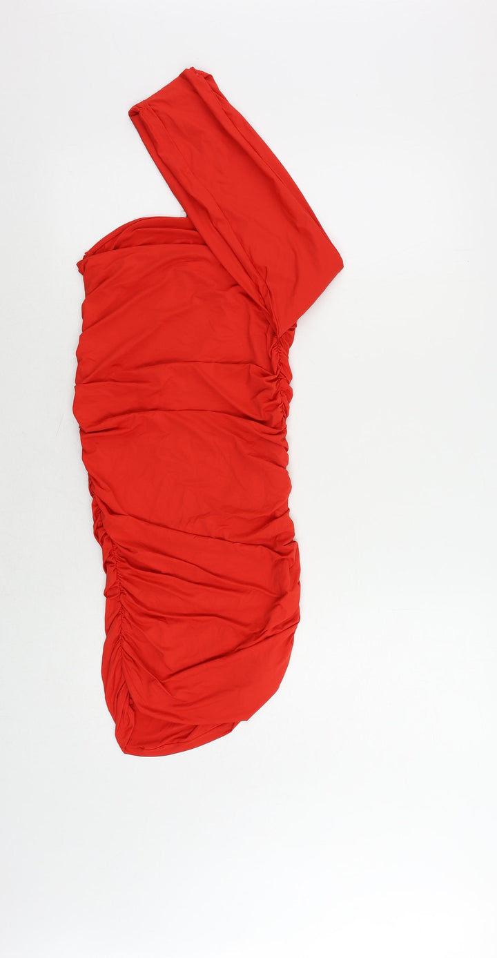Zara Womens Red Polyester Bodycon Size M Square Neck Pullover - Ruched