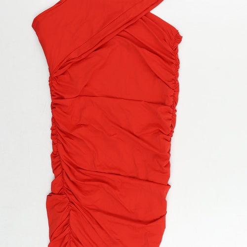 Zara Womens Red Polyester Bodycon Size M Square Neck Pullover - Ruched