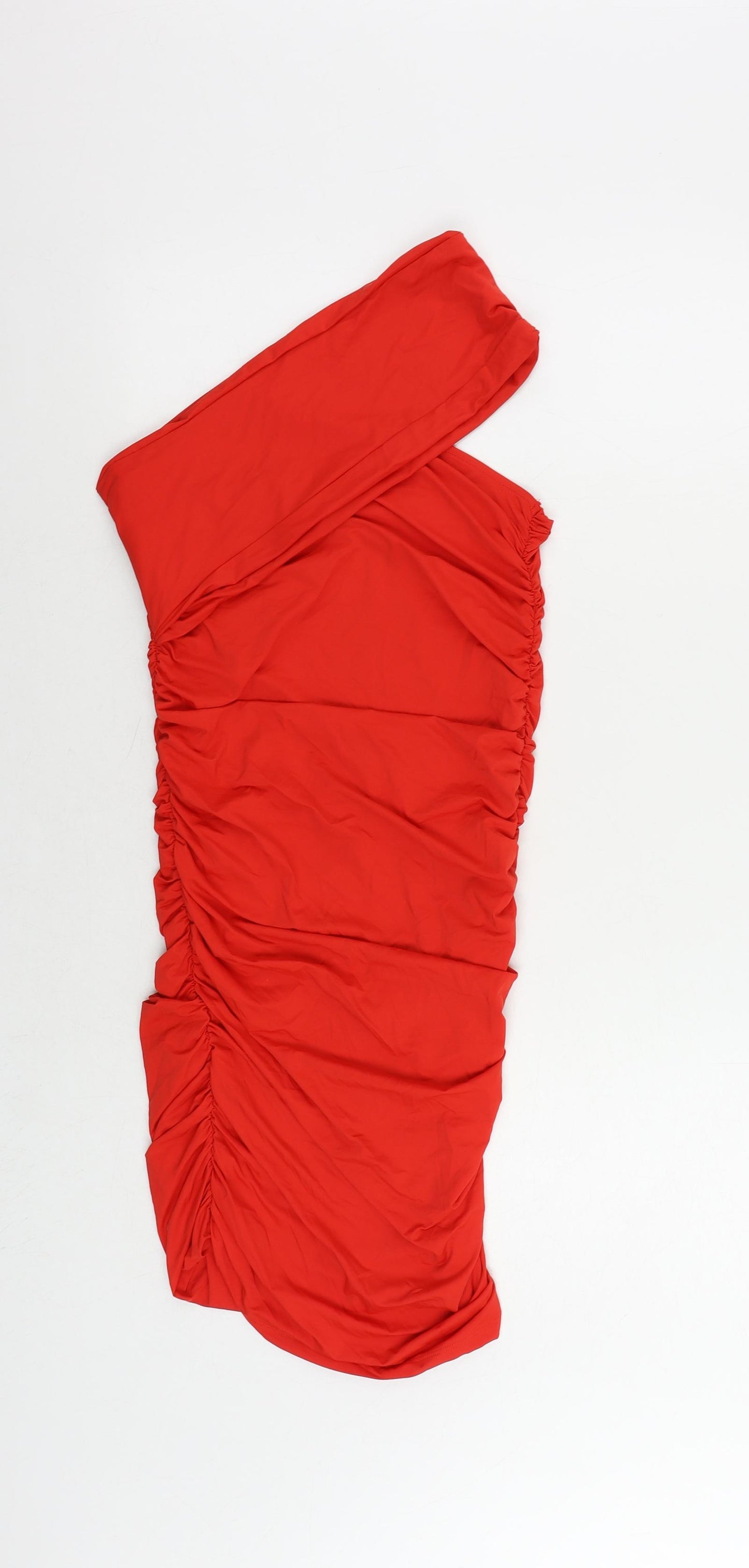 Zara Womens Red Polyester Bodycon Size M Square Neck Pullover - Ruched