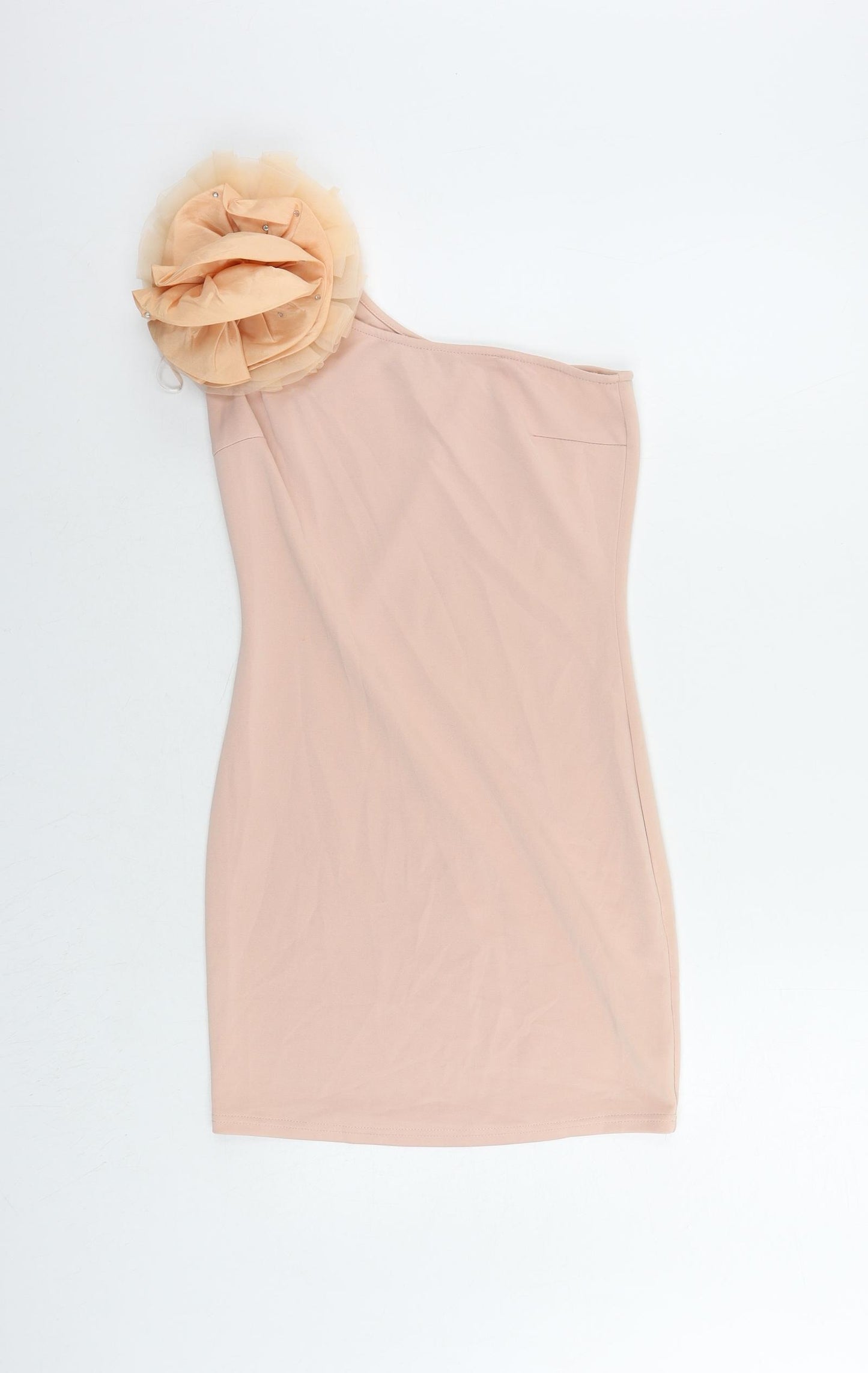 Rare Womens Pink Polyester Mini Size 10 One Shoulder Pullover - Flower Detail