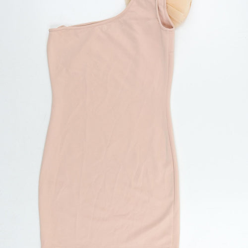 Rare Womens Pink Polyester Mini Size 10 One Shoulder Pullover - Flower Detail