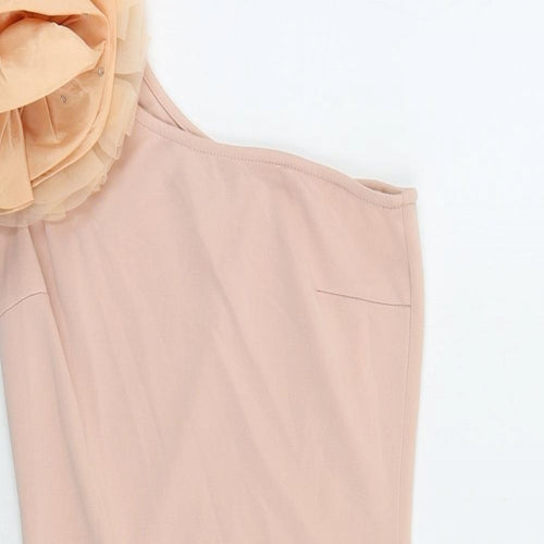 Rare Womens Pink Polyester Mini Size 10 One Shoulder Pullover - Flower Detail